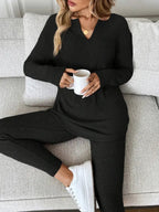 Ensemble 2 pièces décontracté femme, t-shirt à manches longues et legging en maille côtelée peluche, automne/hiver