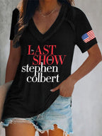 V-Neck Retro Last Show Print T-Shirt