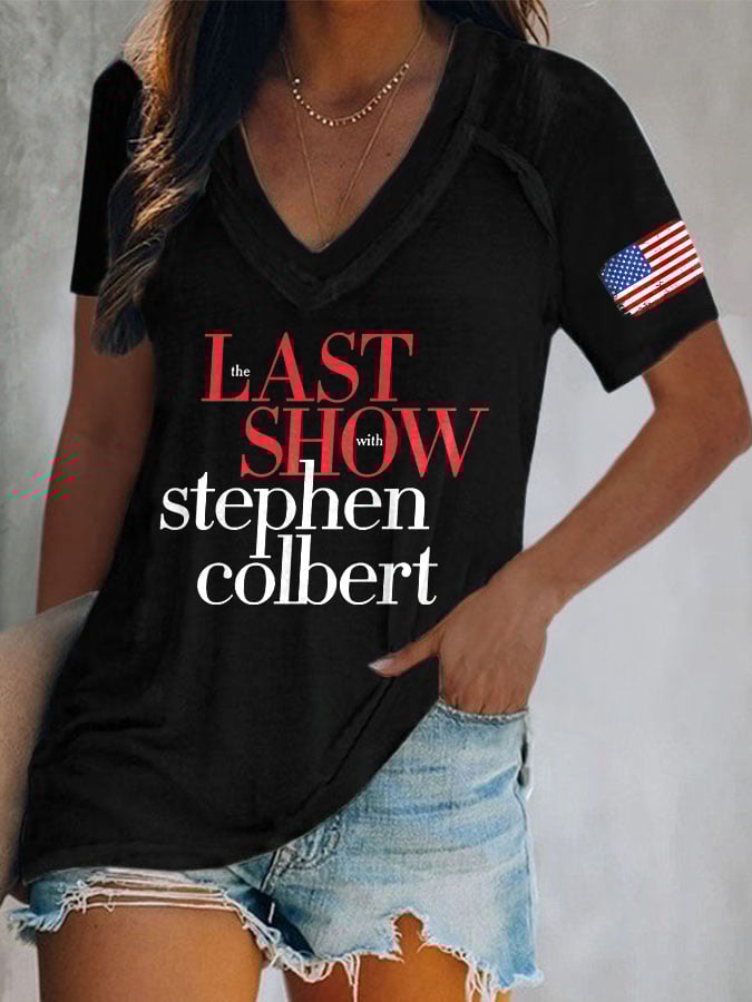 V-Neck Retro Last Show Print T-Shirt