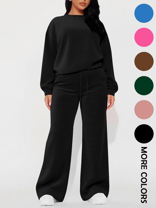 Set da donna casual composto da top a manica lunga e pantaloni dritti a vita alta, autunno inverno, abbigliamento comodo ed elegante, abbigliamento femminile