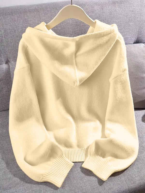 Felpa con cappuccio a maniche lunghe in maglia larga con cerniera, morbida, comoda, dal design unico per l'autunno e l'inverno, top elegante, abbigliamento femminile