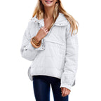 Veste doudoune oversize matelassée à capuche chauve-souris pour femme, pull à manches longues léger et chaud avec grande poche poitrine