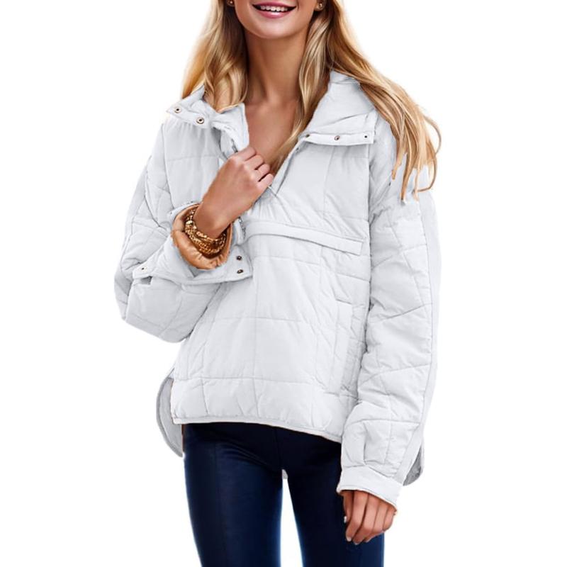 Veste doudoune oversize matelassée à capuche chauve-souris pour femme, pull à manches longues léger et chaud avec grande poche poitrine