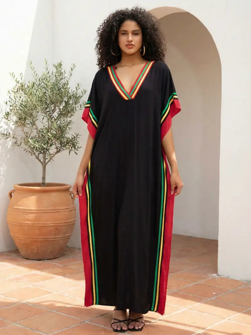 Robe longue décontractée pour femme Kaftan Oversize Chic Bohème Robe de maison Vêtements de plage Maillot de bain Cache-maillot Vêtement d'intérieur Bohème Été Vacances