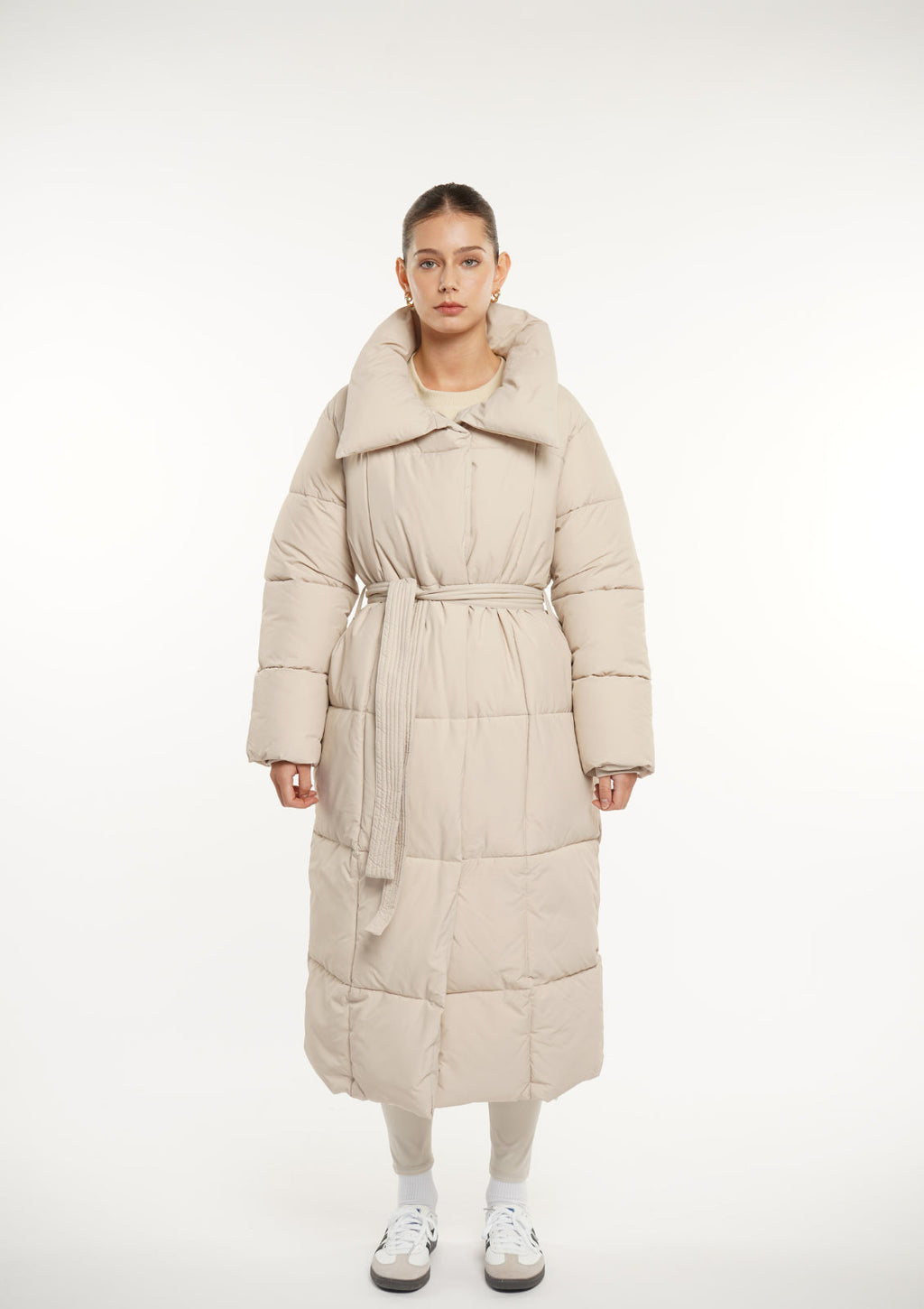 Veste longue boutonnée ceinturée, déperlante