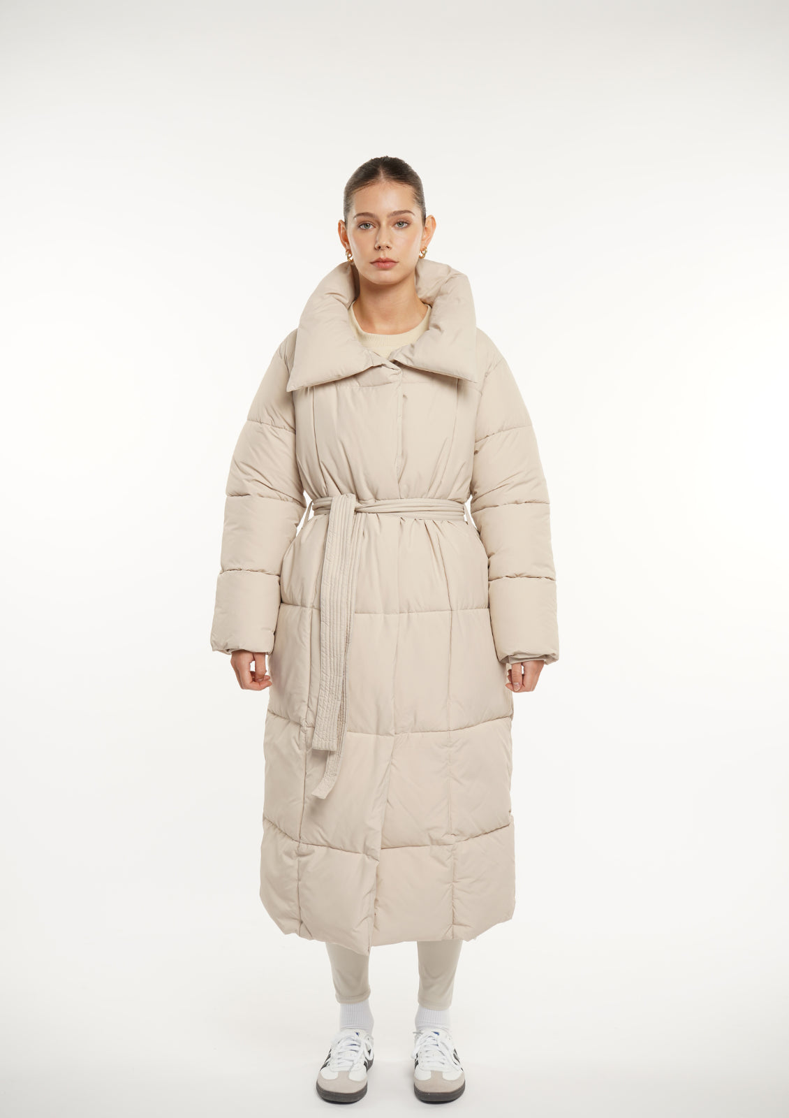 Veste longue boutonnée ceinturée, déperlante