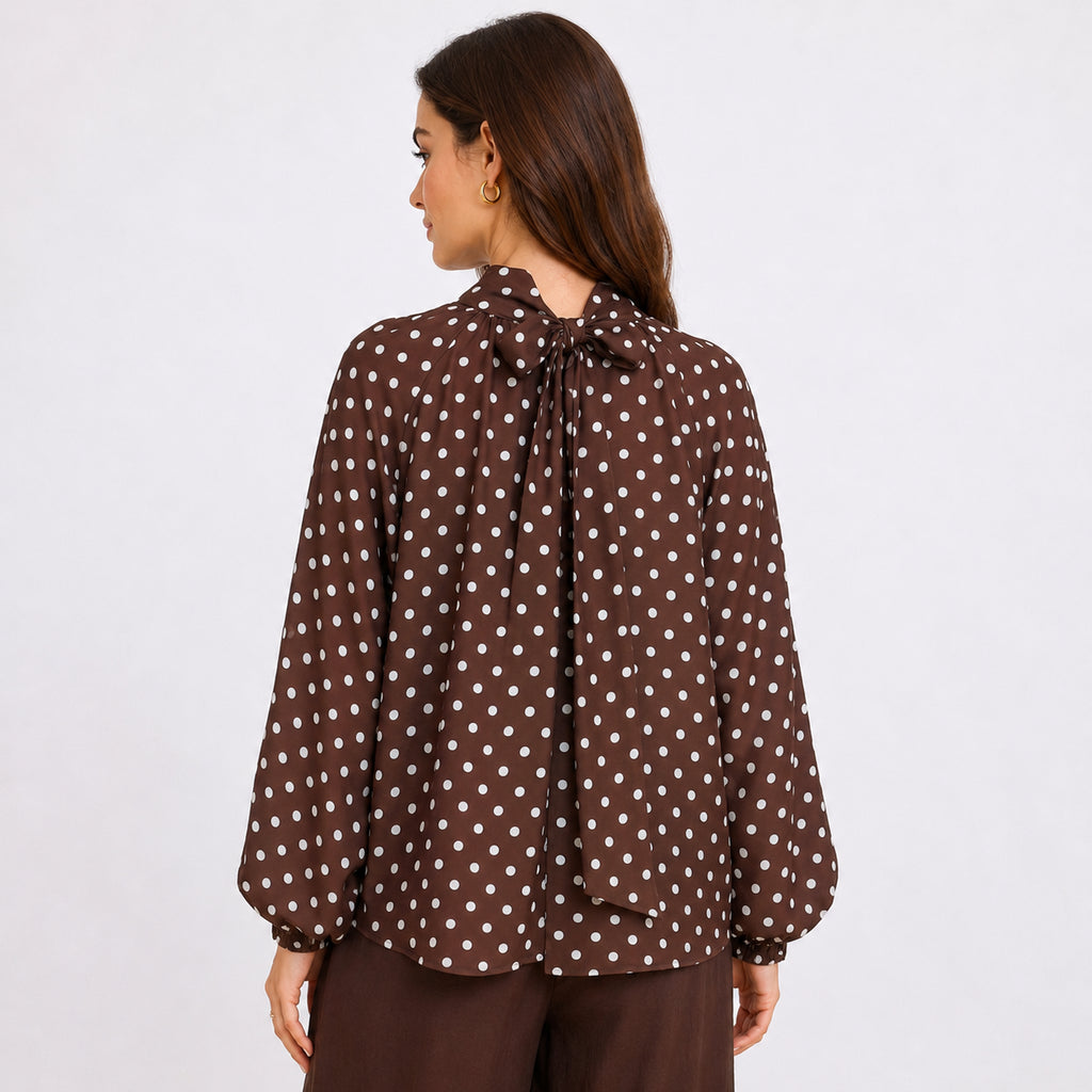 [2026.COUTURE] Camicia A Pois Con Fiocco Sul Retro