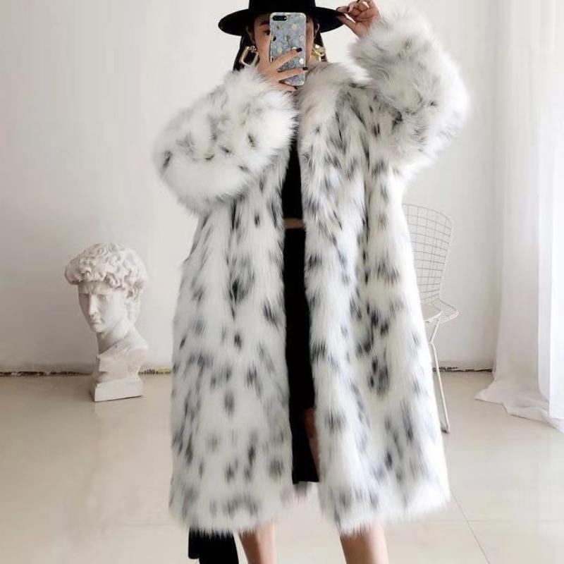 Nuovo Cappotto da Donna Imbottito con Collo a Revers in Pelliccia Sintetica di Volpe Spesso