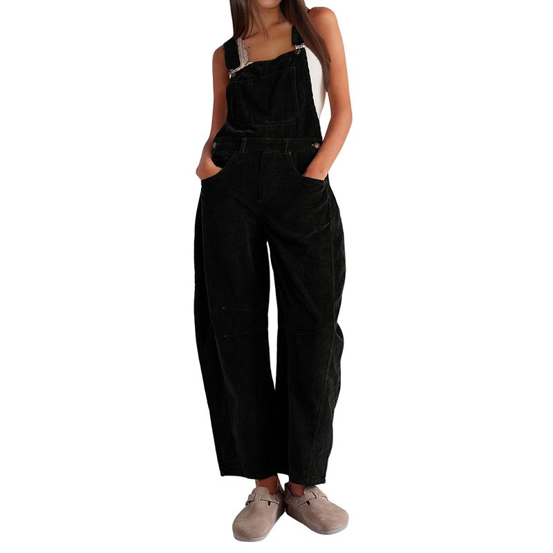 Salopette en velours côtelé pour femmes, pantalon large à bretelles en velours côtelé, combinaison ample réglable avec poches