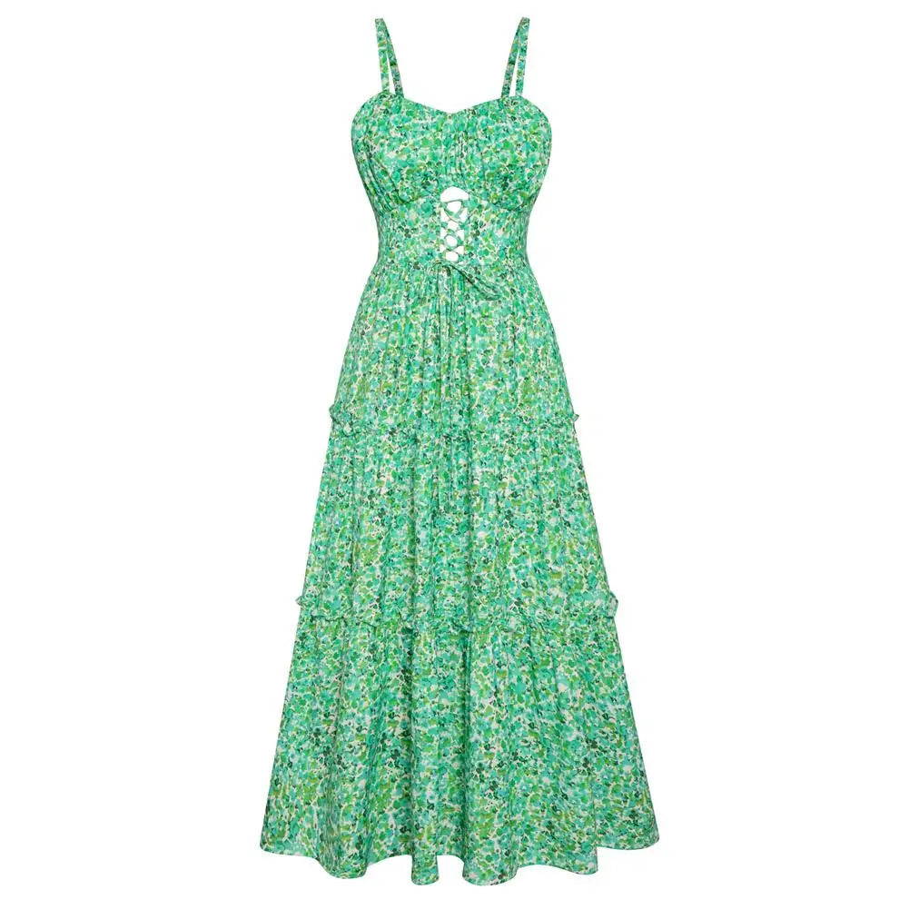 Robe longue bohème décontractée pour femme - Robe d'été à bretelles spaghetti smockée à volants avec poches, grande taille, vêtements bohèmes pour femme