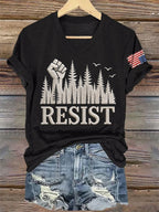 V-Neck Retro Resist Save The Forest Service Print T-Shirt