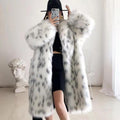 Nuovo Cappotto da Donna Imbottito con Collo a Revers in Pelliccia Sintetica di Volpe Spesso