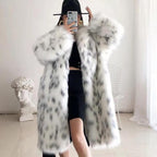 Nuovo Cappotto da Donna Imbottito con Collo a Revers in Pelliccia Sintetica di Volpe Spesso