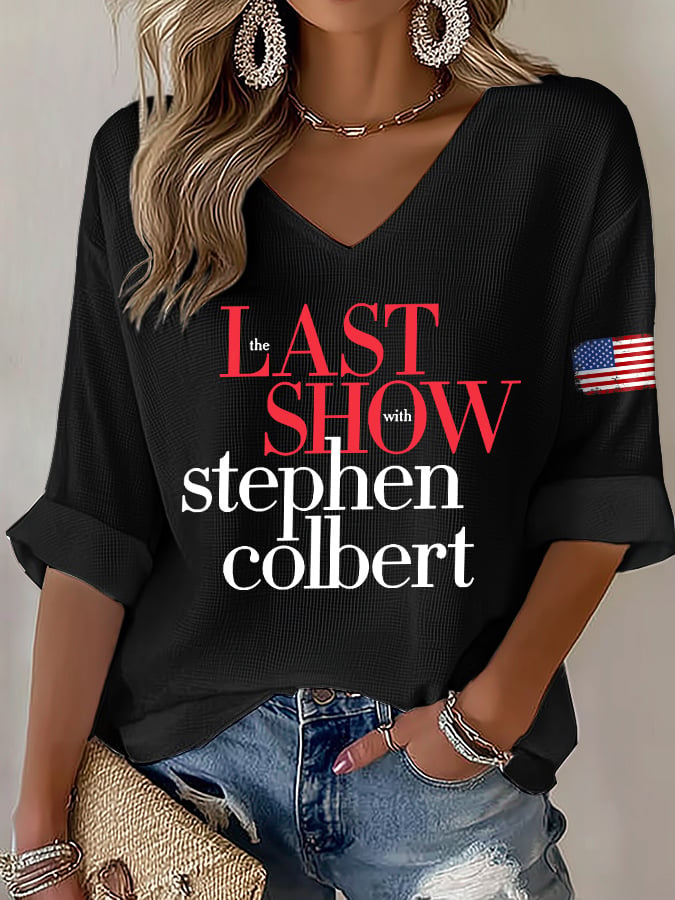 T-shirt con stampa "Last Show" retrò e scollo a V