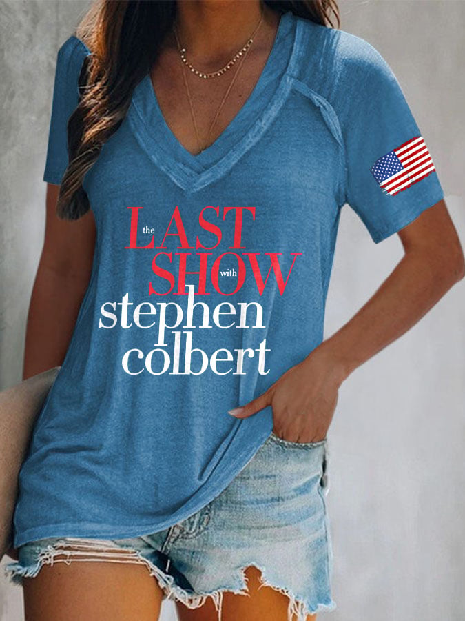 T-Shirt con scollo a V e stampa "Last Show" in stile rétro