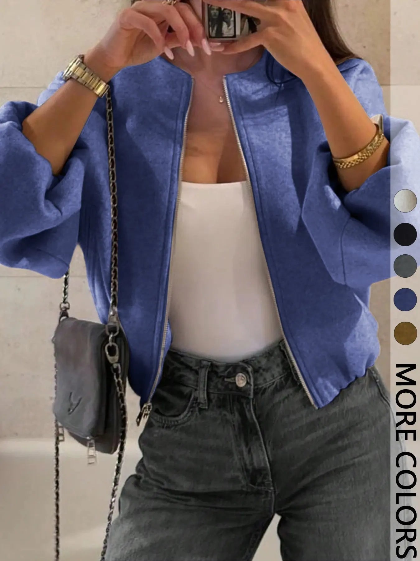 Giacca con Cerniera da Donna, Cappotto Casual da Donna, Perfetto per l'Uso Quotidiano in Autunno e Inverno, Vestibilità Aderente, Tessuto, Spessore Moderato del Tessuto