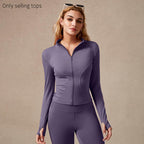 Giacca sportiva da donna con zip intera, maniche lunghe, vestibilità aderente, tessuto elasticizzato ad asciugatura rapida con fori per i pollici per corsa, yoga, palestra, allenamento, abbigliamento sportivo