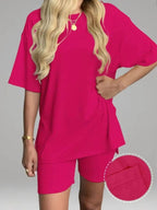 Ensemble T-shirt uni et short moulant pour femme, vêtement de nuit décontracté d'été à col rond, confortable, avec poches, pour l'extérieur