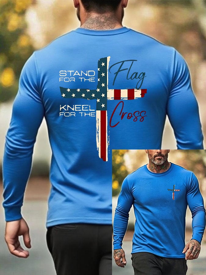 🔥Compra 3 e ottieni il 15% di sconto🔥T-Shirt da uomo con stampa "Stand For The Flag Kneel For The Cross"