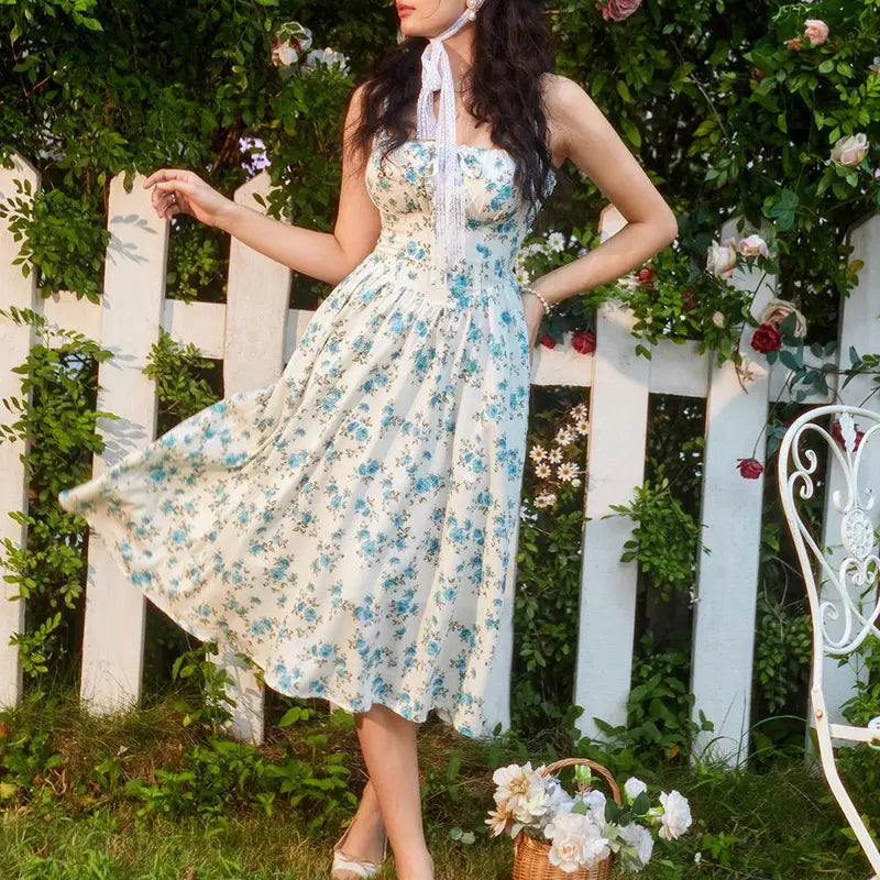 Robe longue d'été de style corset milkmaid sans manches à bretelles pour femme