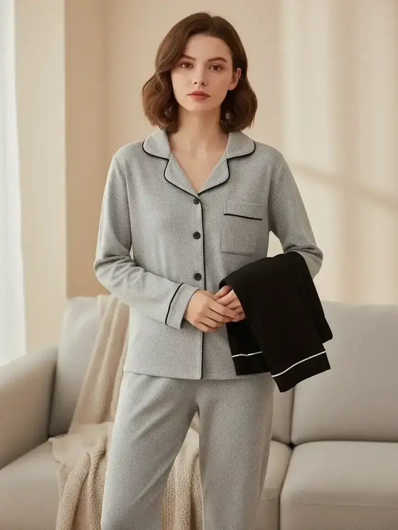 Ensemble cardigan à revers pour femmes, tricot décontracté ample à manches longues, tenue d'intérieur automne et hiver, 2 pièces