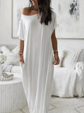 Robe de détente unie à manches chauve-souris pour femme, chemise de nuit décontractée et confortable à manches courtes pour le quotidien, vêtement de nuit pour femme pour toutes les saisons