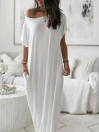 Robe de détente unie à manches chauve-souris pour femme, chemise de nuit décontractée et confortable à manches courtes pour le quotidien, vêtement de nuit pour femme pour toutes les saisons
