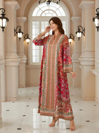 Vestito caftano con perline e stampa bohémien, Abito lungo da sera in stile abaya Jalabiya, Nuova moda femminile mediorientale, Abito elegante da festa, Caftano con stampa etnica