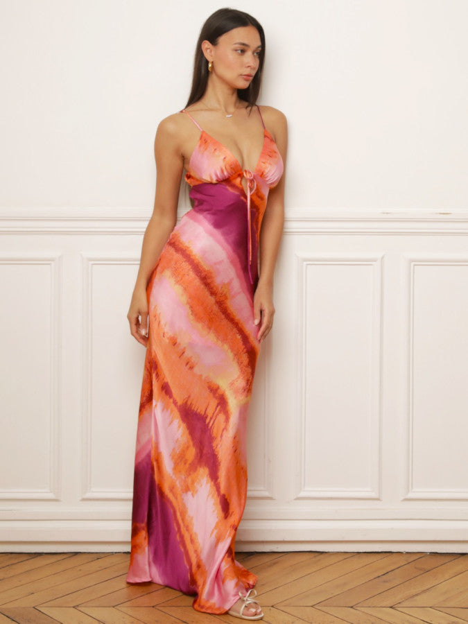 Satin-effect ombré backless dress