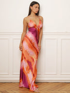 Satin-effect ombré backless dress