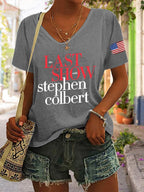 V-Neck Retro Last Show Print T-Shirt
