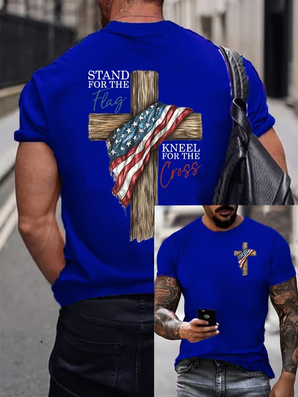 T-shirt casual da uomo con stampa "Stand For The Flag Kneel For The Cross"