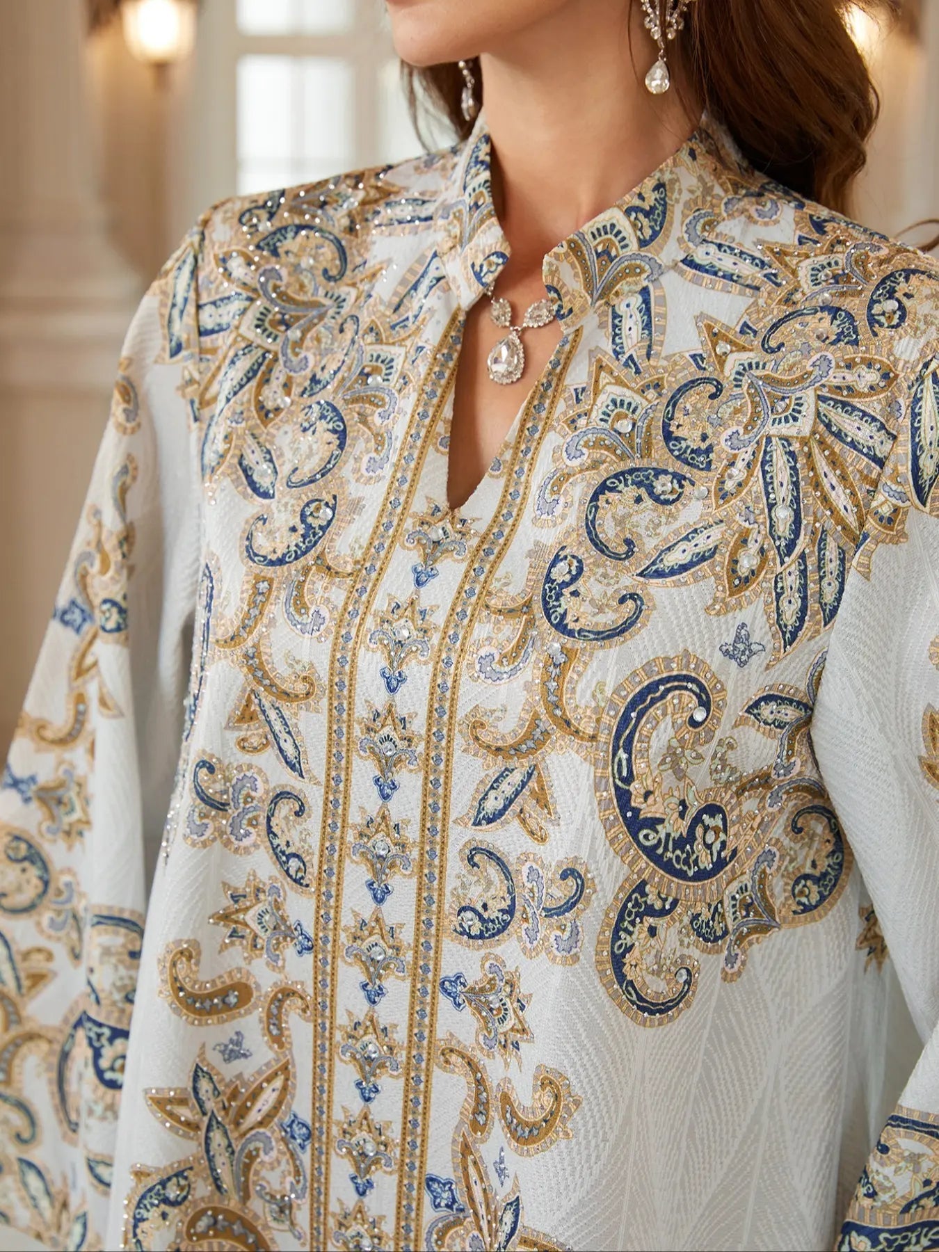 Abito da donna mediorientale con stampa di nuovi tessuti decorati, abito da sera lungo arabo con perline intere, jellabiya, abaya per l'Eid