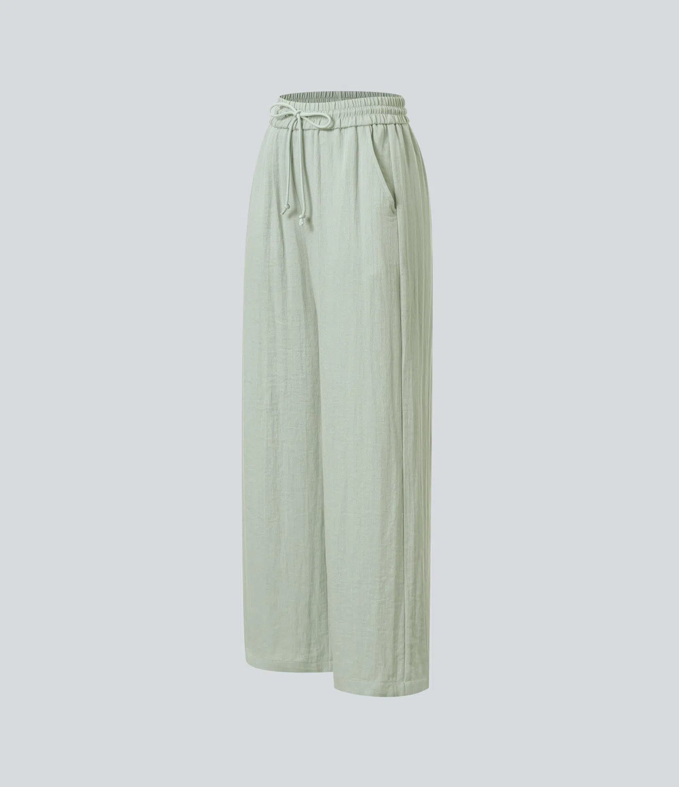 Pantalon ample taille haute en lin avec cordon de serrage et grandes poches
