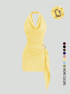 Robe Halter plissée unie pour femme
