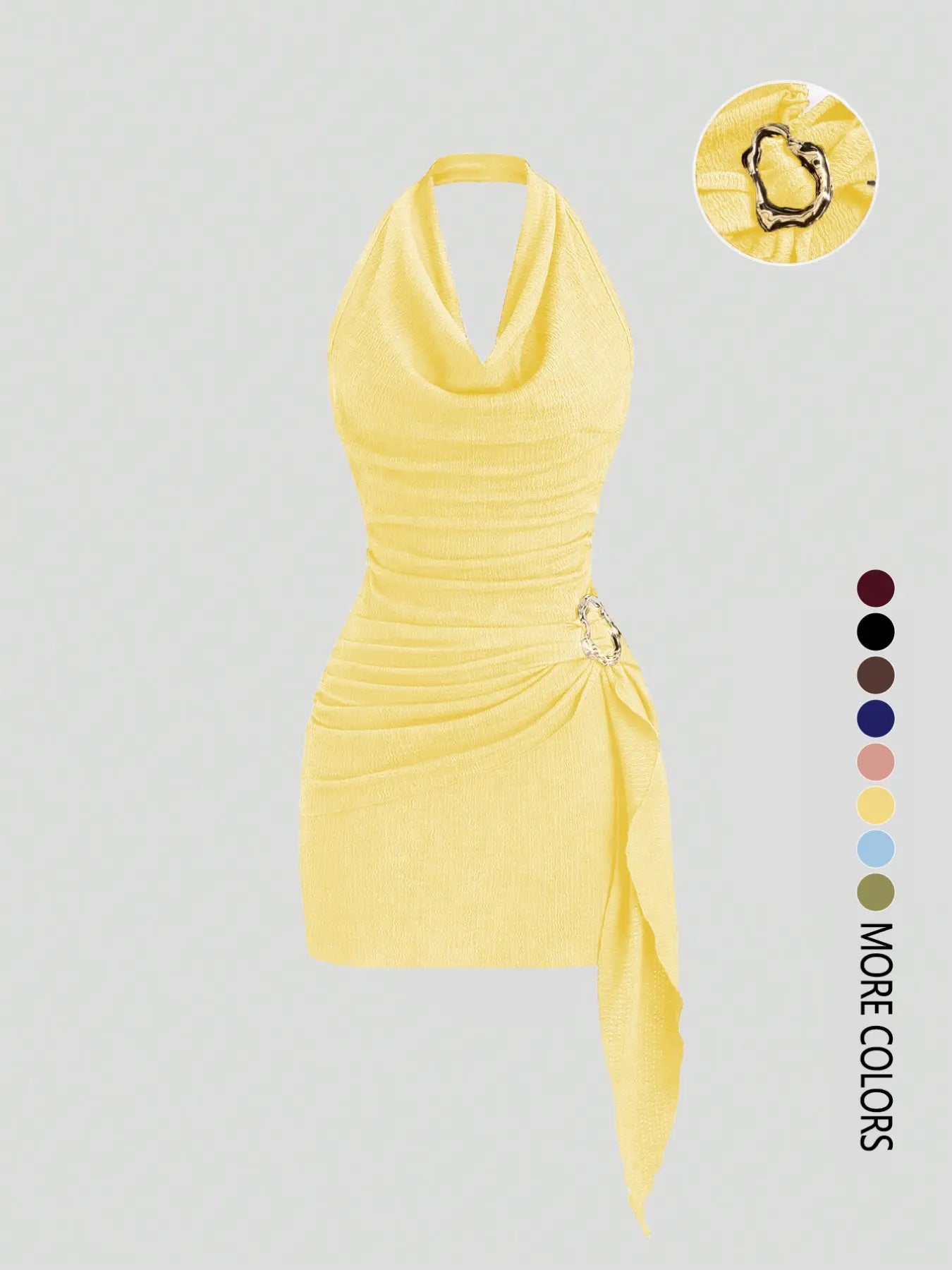 Robe Halter plissée unie pour femme