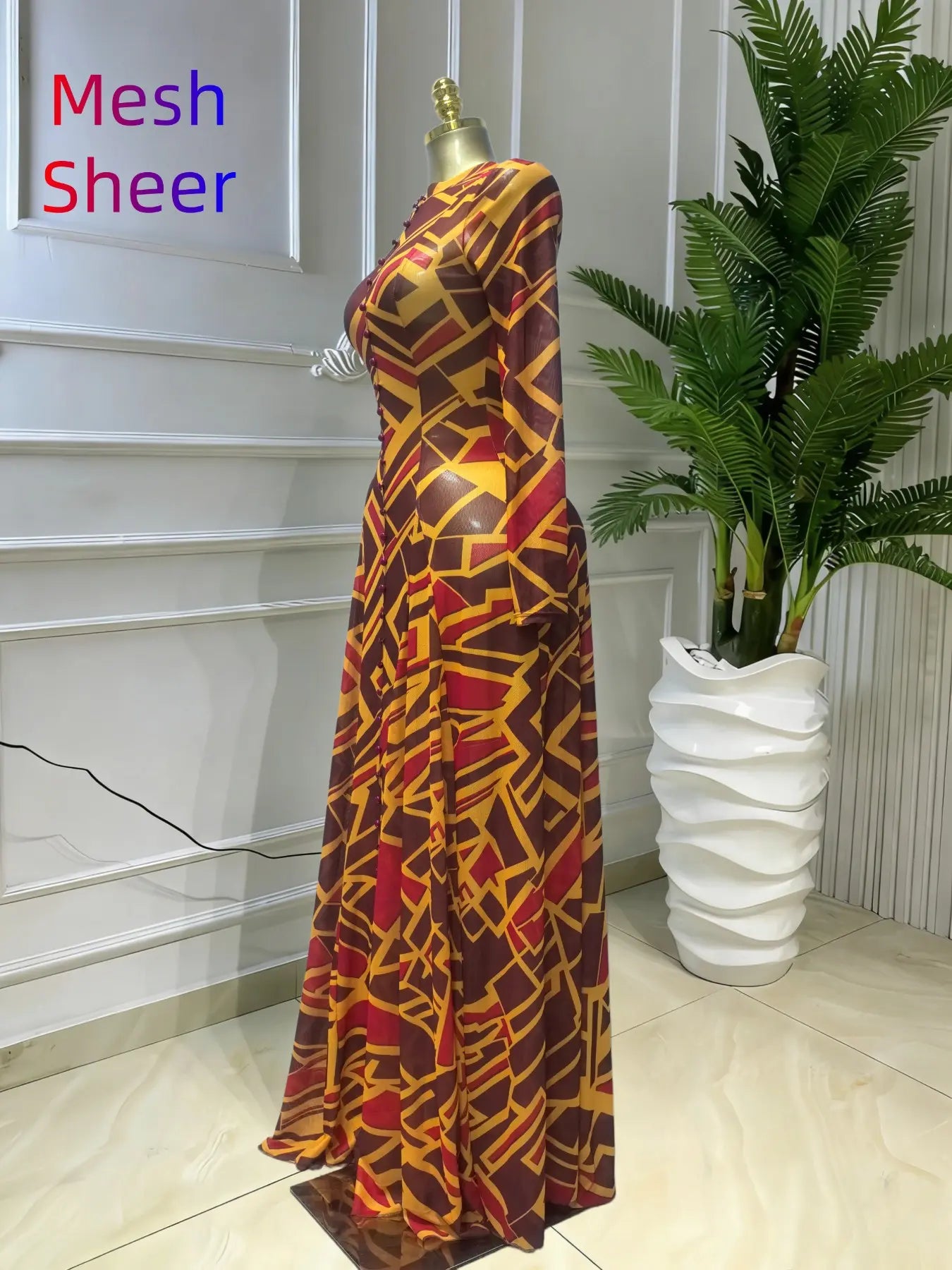 Women's Round-Neck Long Sleeve Woven Maxi Dress