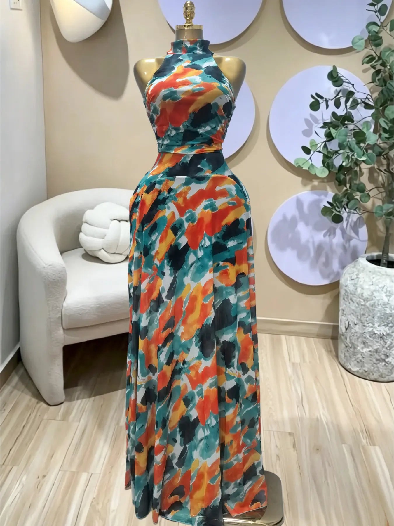 Women's O-Neck Sleeveless A-line Maxi Dress
