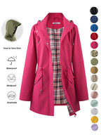 Women's Solid Color Drawstring Zip Up Hooded Trench Coat