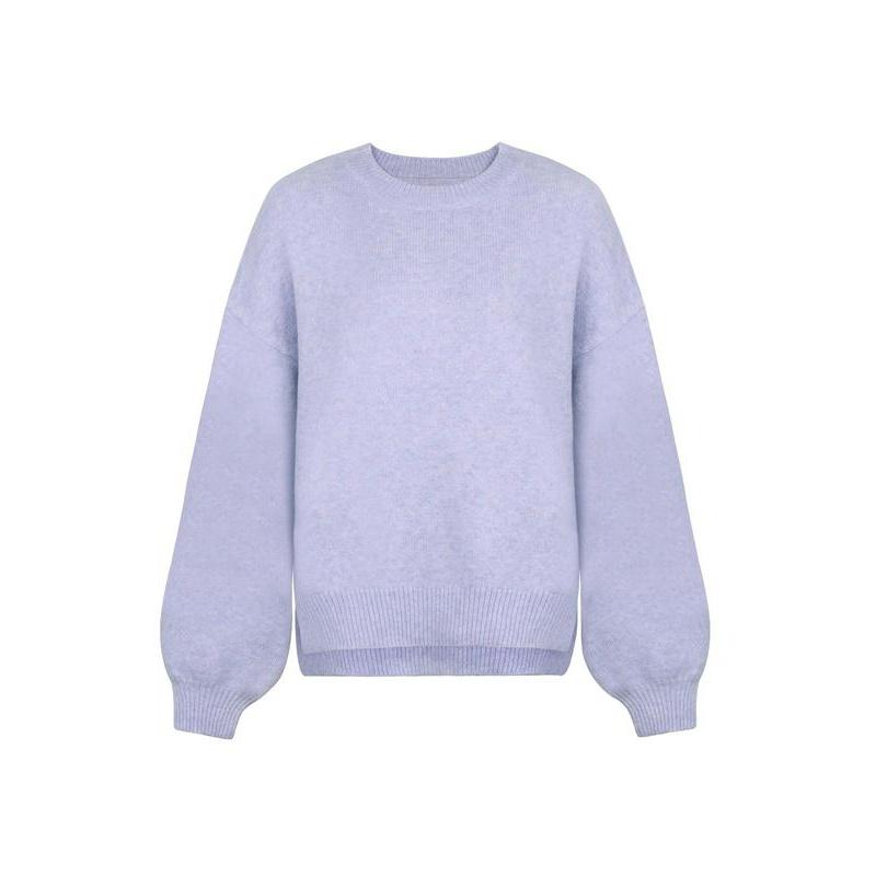 Pull femme à épaules tombantes et ourlet fendu, Pull décontracté à manches longues et col rond, Haut tricoté pour femme pour l'automne et l'hiver, Pulls pour femme