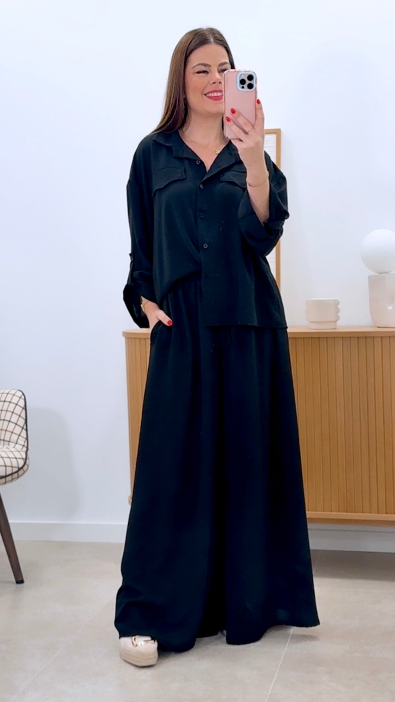 ENSEMBLE CHEMISE + PANTALON LARGE UNI