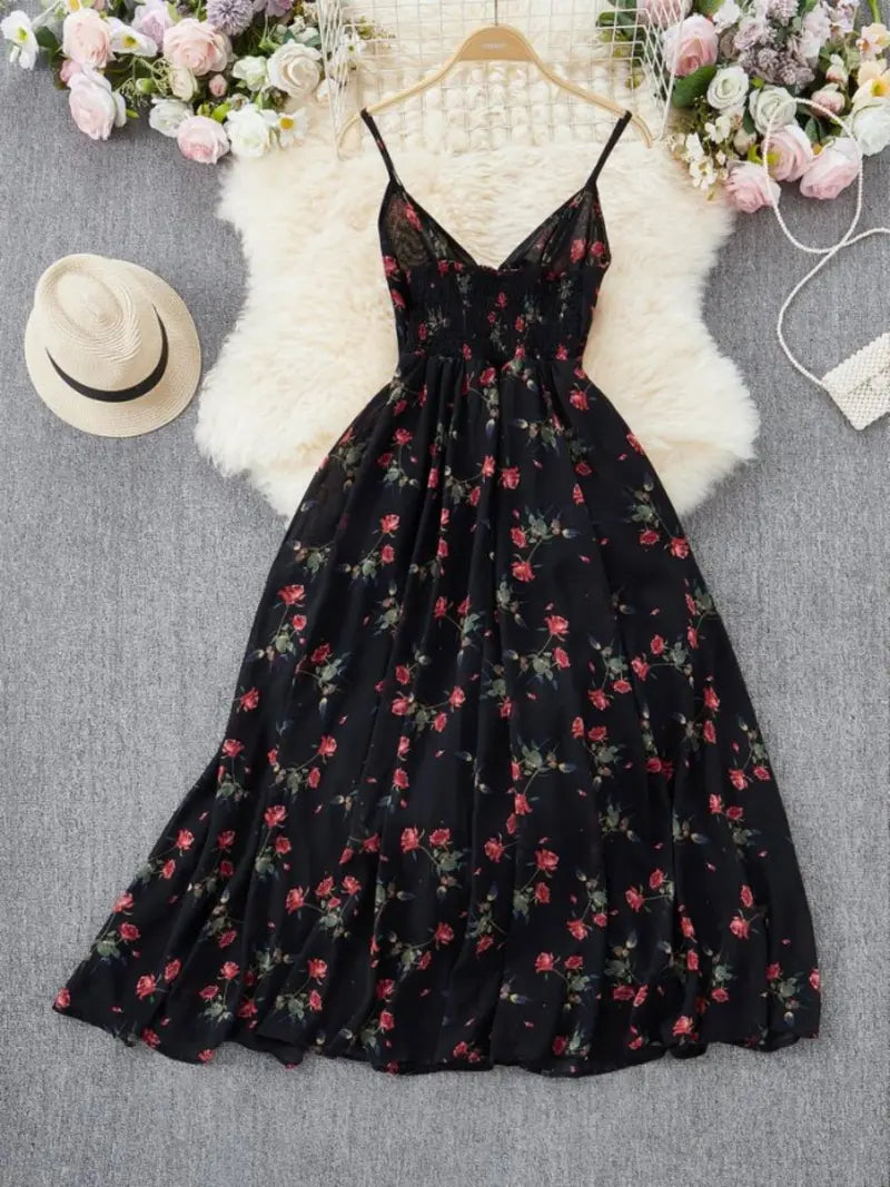Vestito da donna con stampa floreale, abito casual boho a trapezio per la spiaggia e le vacanze, abito estivo da donna