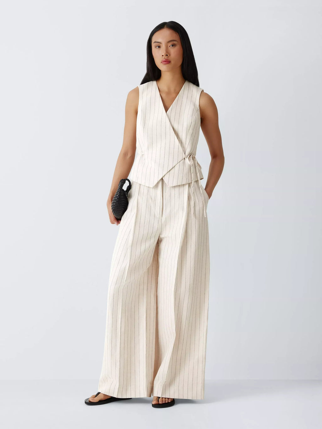 Ensemble 2 pièces pour femme (débardeur sans manches rayé ou uni et pantalon large taille haute)