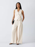 Ensemble 2 pièces pour femme (débardeur sans manches rayé ou uni et pantalon large taille haute)