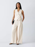 Ensemble 2 pièces pour femme (débardeur sans manches rayé ou uni et pantalon large taille haute)