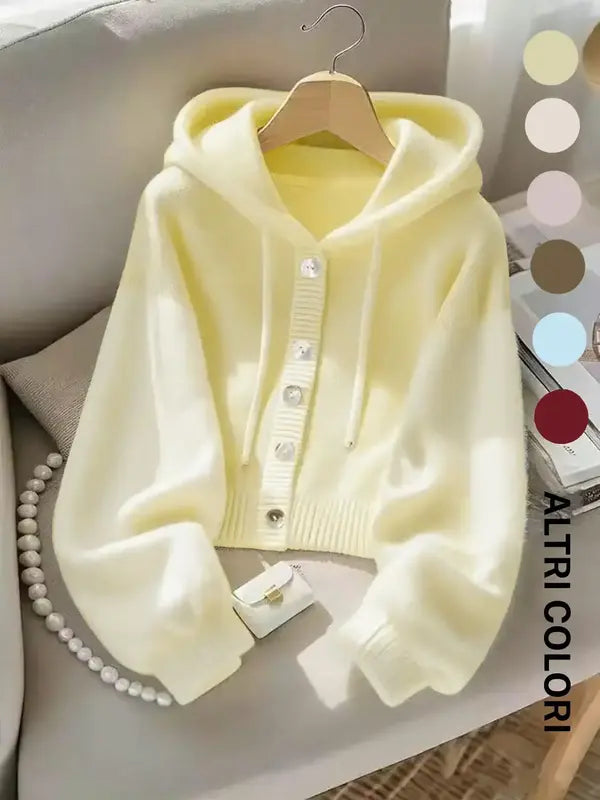 Felpa con cappuccio nuova collezione Autunno/Inverno, morbida e confortevole, giacca in maglia stile pigro con design unico e casual, elegante top a maniche lunghe
