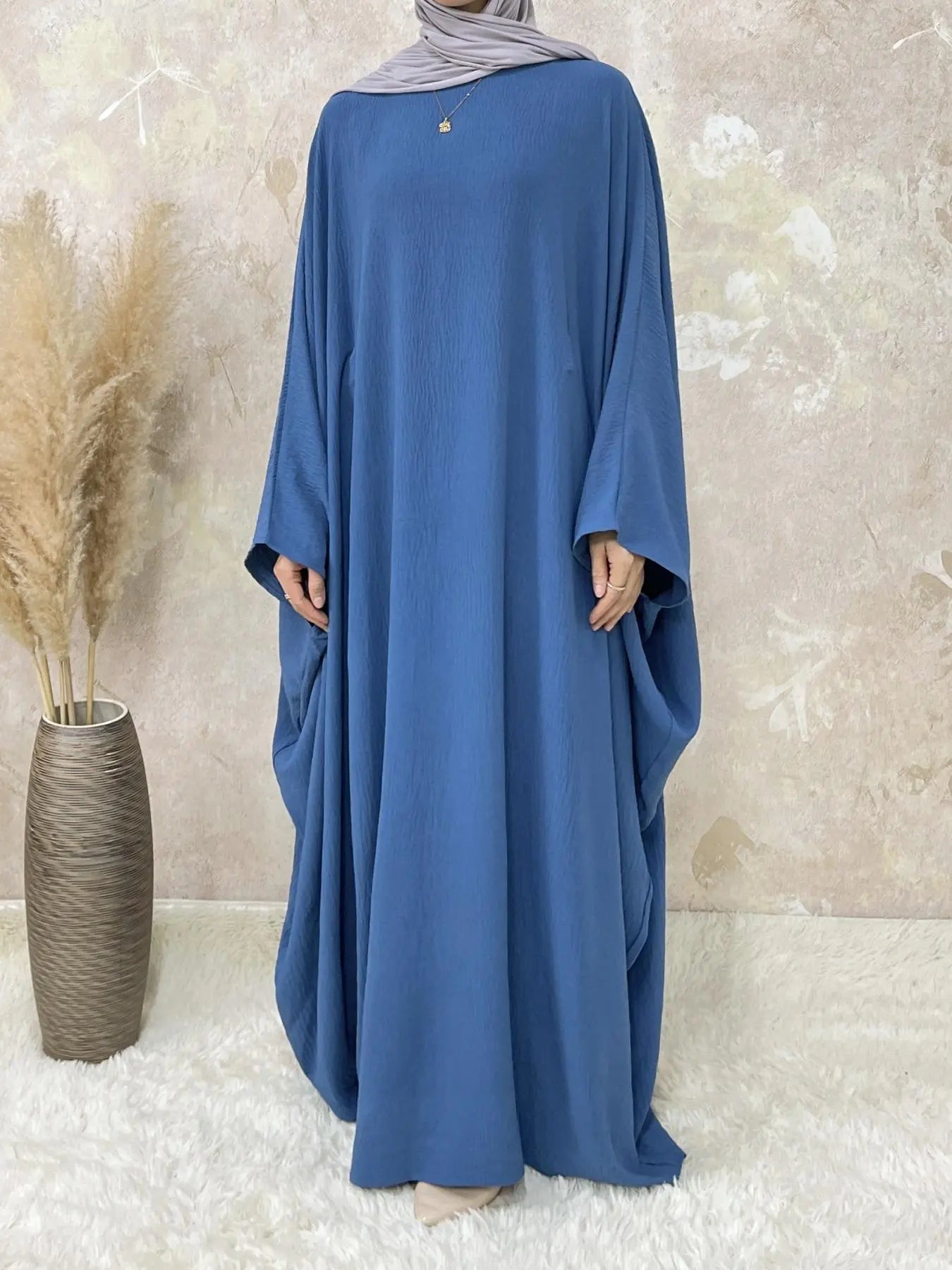 [Taglie Forti] Abito lungo tinta unita Abaya da donna, girocollo modesto a maniche lunghe per l'uso quotidiano, abbigliamento islamico da donna per tutte le stagioni