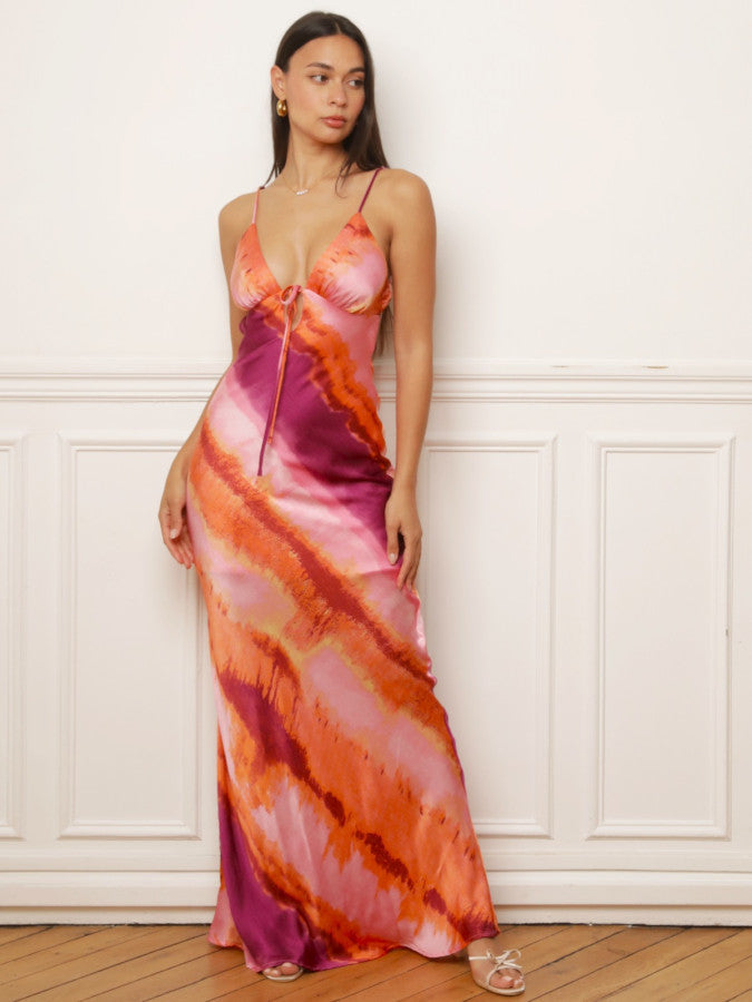 Satin-effect ombré backless dress