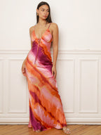 Satin-effect ombré backless dress