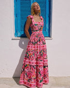Costume intero e gonna con stampa floreale rosa Paradise